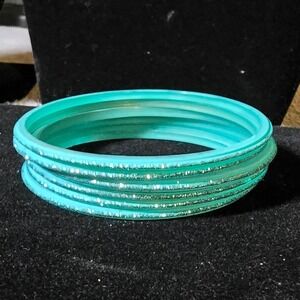 NEW Set of Teal Glitter Bangles Stackable Bracelet Jewelry aqua turquoise jingle